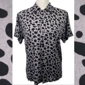 Straight To Hell Black Gray Leopard Print Button-Down Short Sleeve Shirt Small